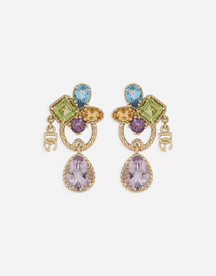 Dolce & Gabbana 18kt yellow gold pierced earrings withmulticolors gemstones Yellow Gold WEQR1GWMIX1