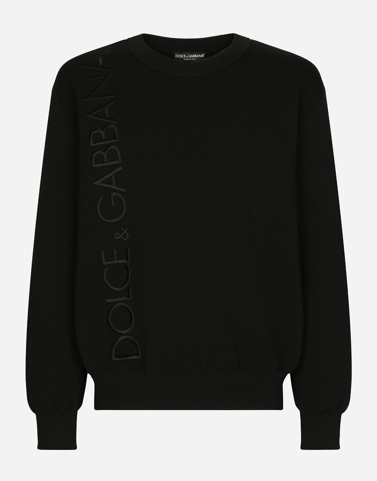 Dolce & Gabbana Maglia girocollo lana tecnica con ricamo Nero GXN47ZJEMJ3
