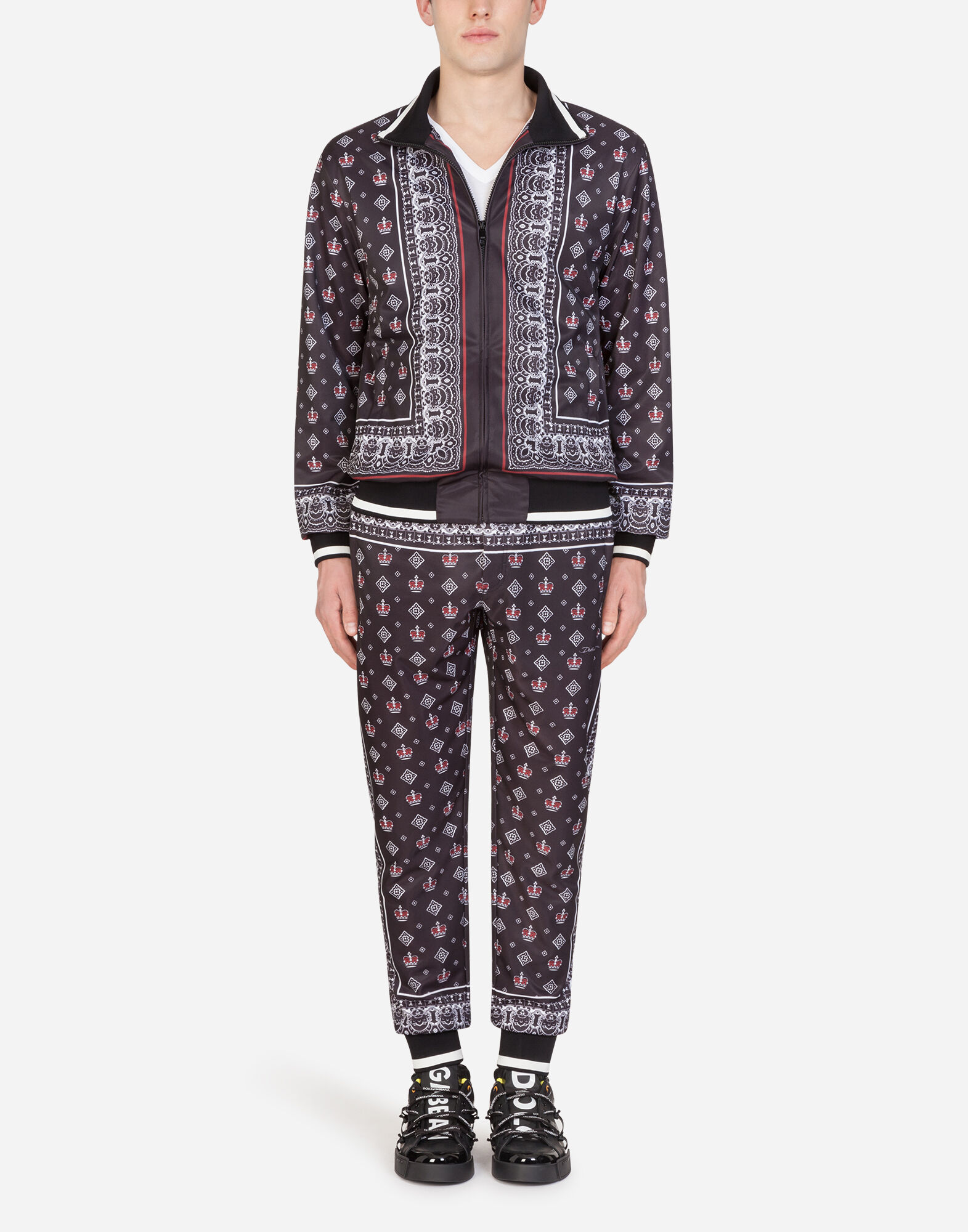 DOLCE & GABBANA ブラック ジップアップ　ドライバーズニット ZIP-UP SWEATER IN BANDANA PRINT