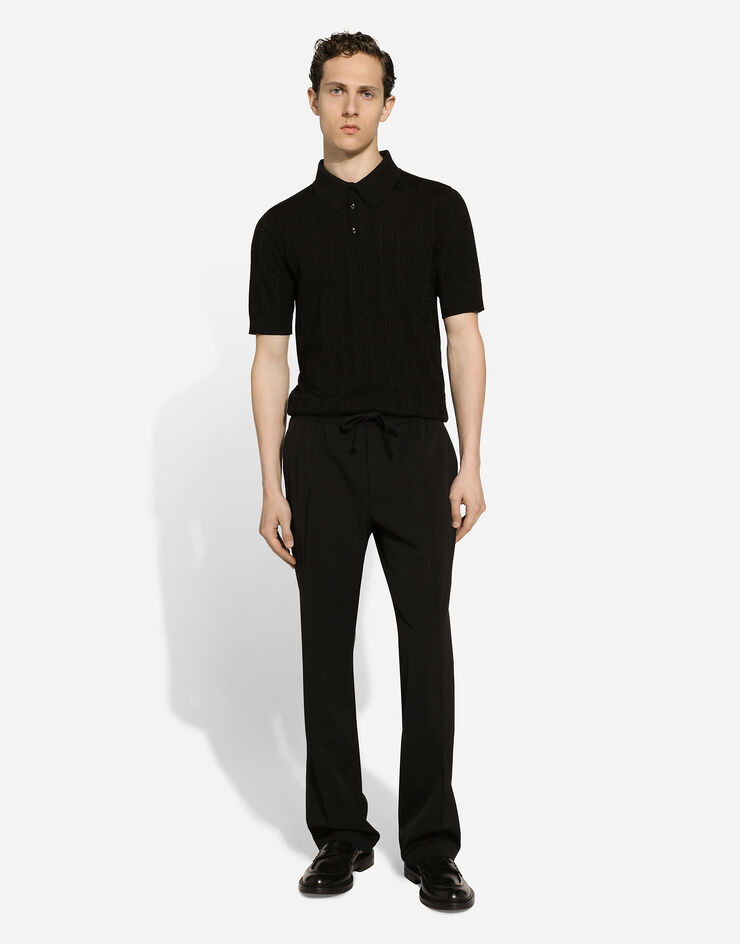 Dolce & Gabbana Poloshirt aus Seidenjacquard DG-Logo Schwarz GXZ15TJBSKE