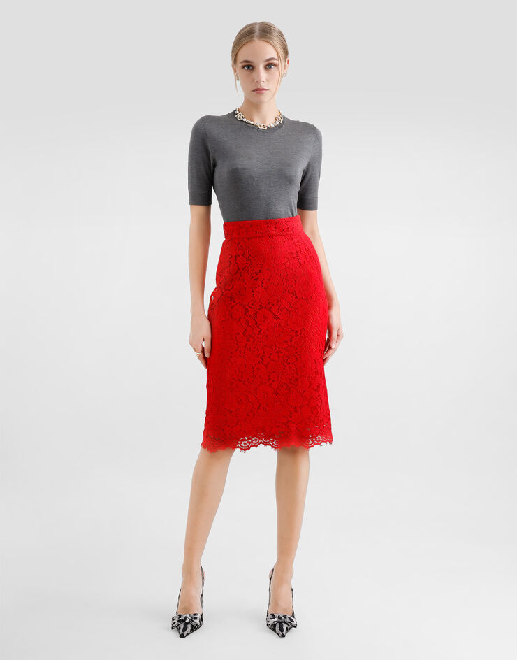 Dolce & Gabbana Midi-Schlauchrock aus Kordelspitze Burgunderrot F4C2MTHLMII