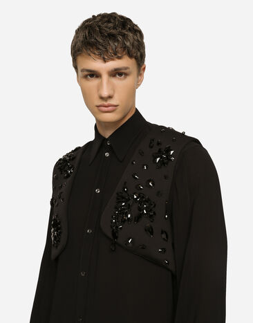 Dolce&Gabbana Arnés tipo chaleco de tejido técnico con piedras Negro G710EZHUMD6