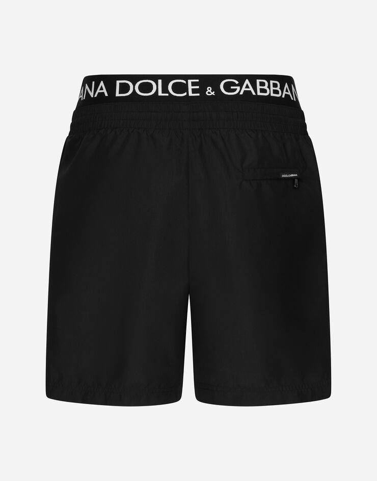 Dolce & Gabbana Mid-length swim trunks with branded band Noir M4E71TFUSFW