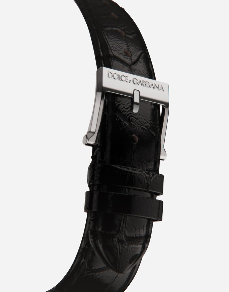 Dolce & Gabbana ساعة DG7 من الفولاذ مرصعة بعرق اللؤلؤ والماس أسود WWFE2SXSFPA