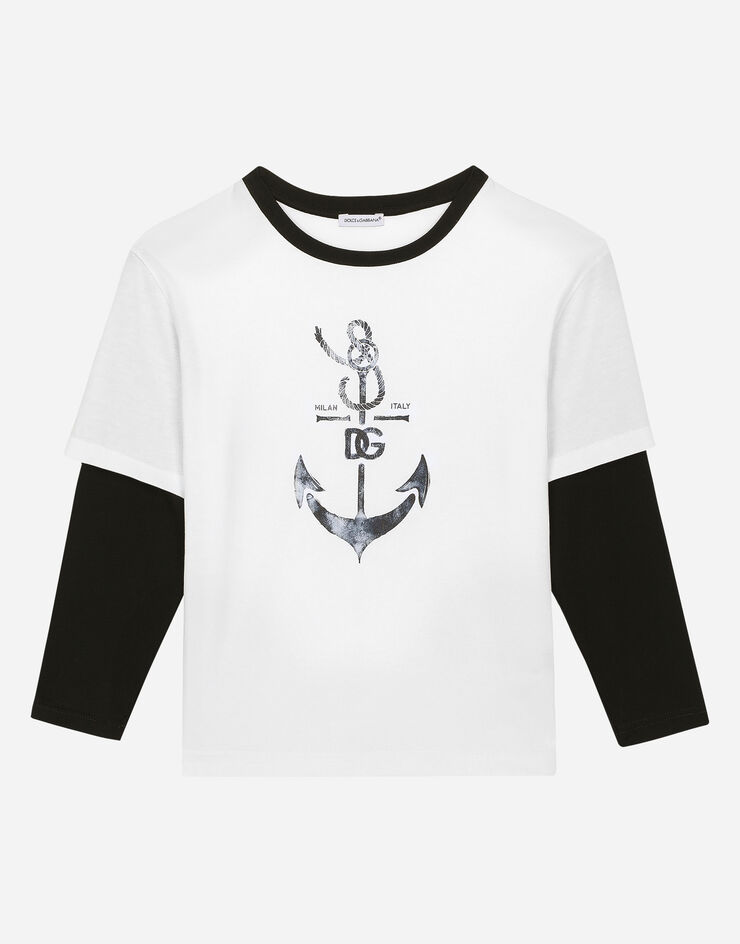 Dolce & Gabbana Jersey T-shirt with DG anchor print Blanco L4JTCYG7L1C