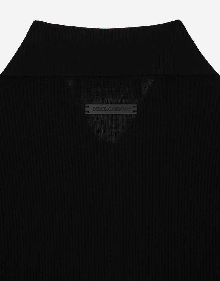 Dolce & Gabbana Джемпер поло из вискозы в рубчик черный GXS66TJFMW8