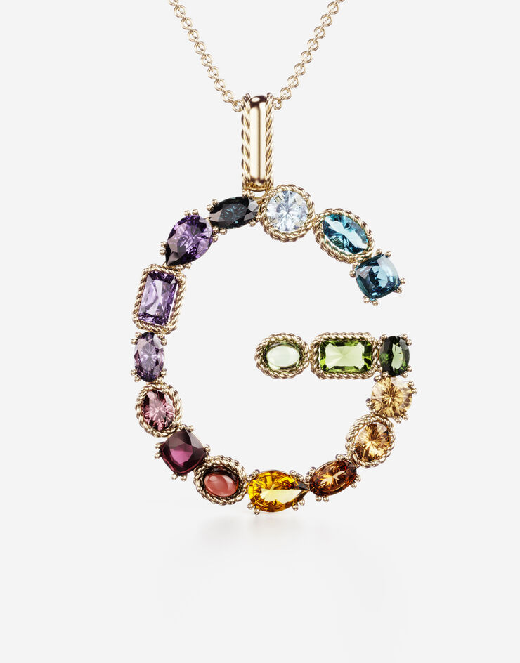 Dolce & Gabbana Pendente G Rainbow Alphabetcon gemme multicolor Oro WAMR2GWMIXG
