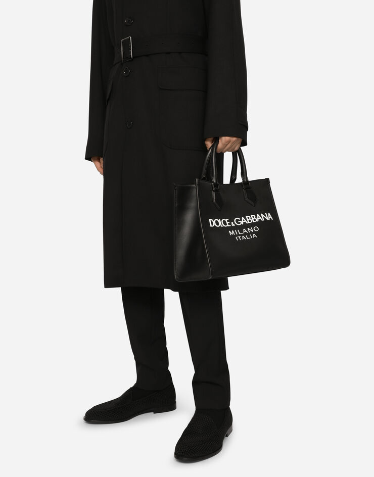 Dolce & Gabbana Kleiner Shopper aus Nylon mit gummiertem Logo Schwarz BM2012AG182