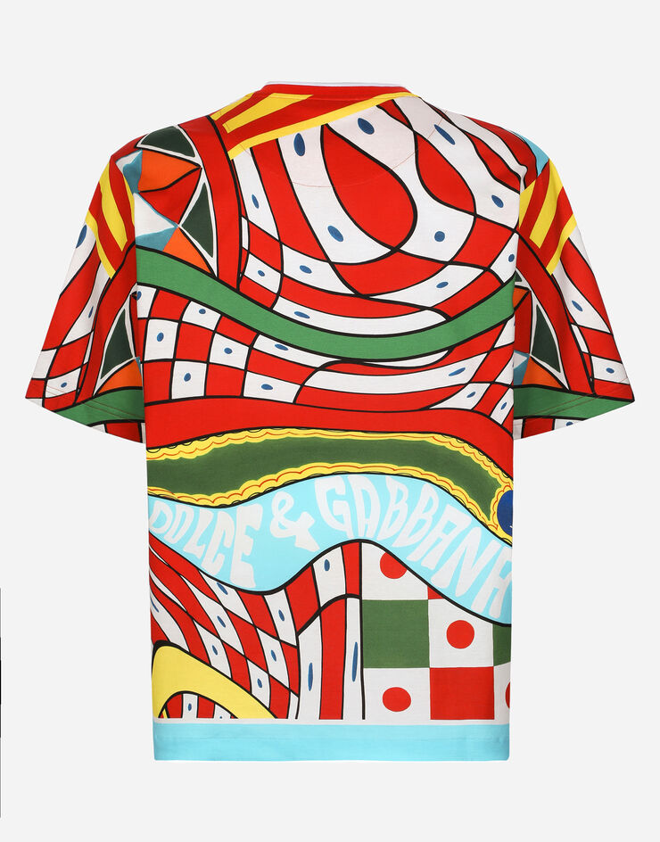 Dolce&Gabbana Cotton T-shirt with carretto print Azure G8QO1THI779