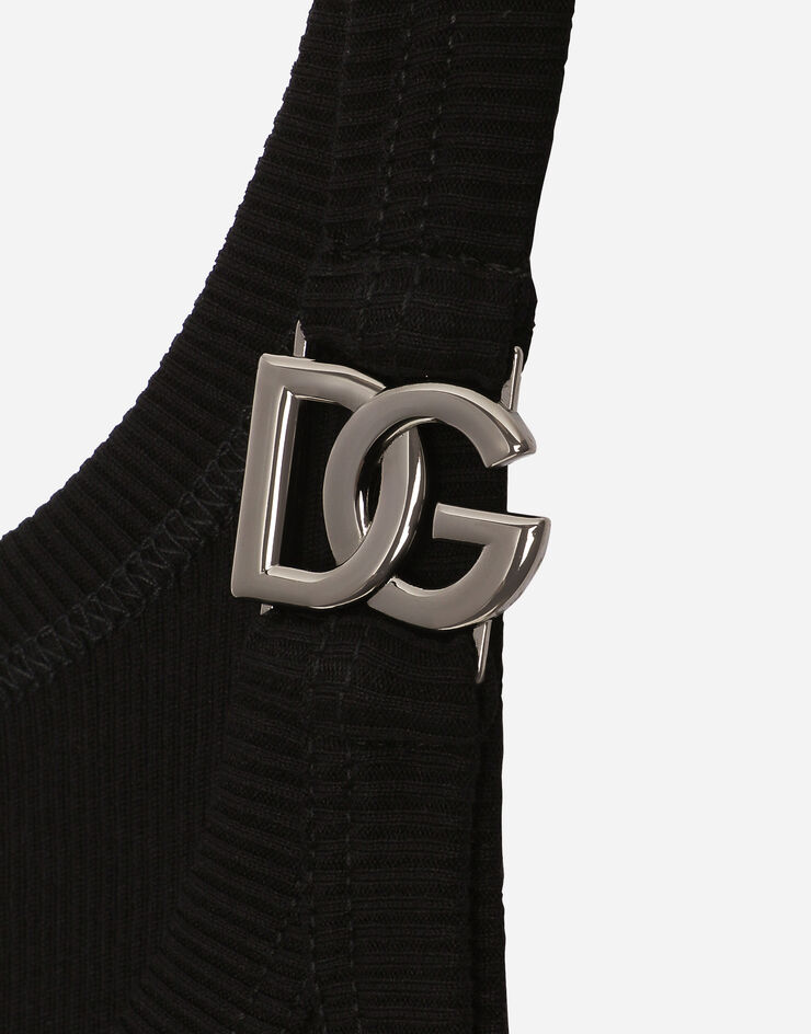 Dolce & Gabbana Canotta cotone a costine con DG Hardware Nero G8PB0TFU7AV