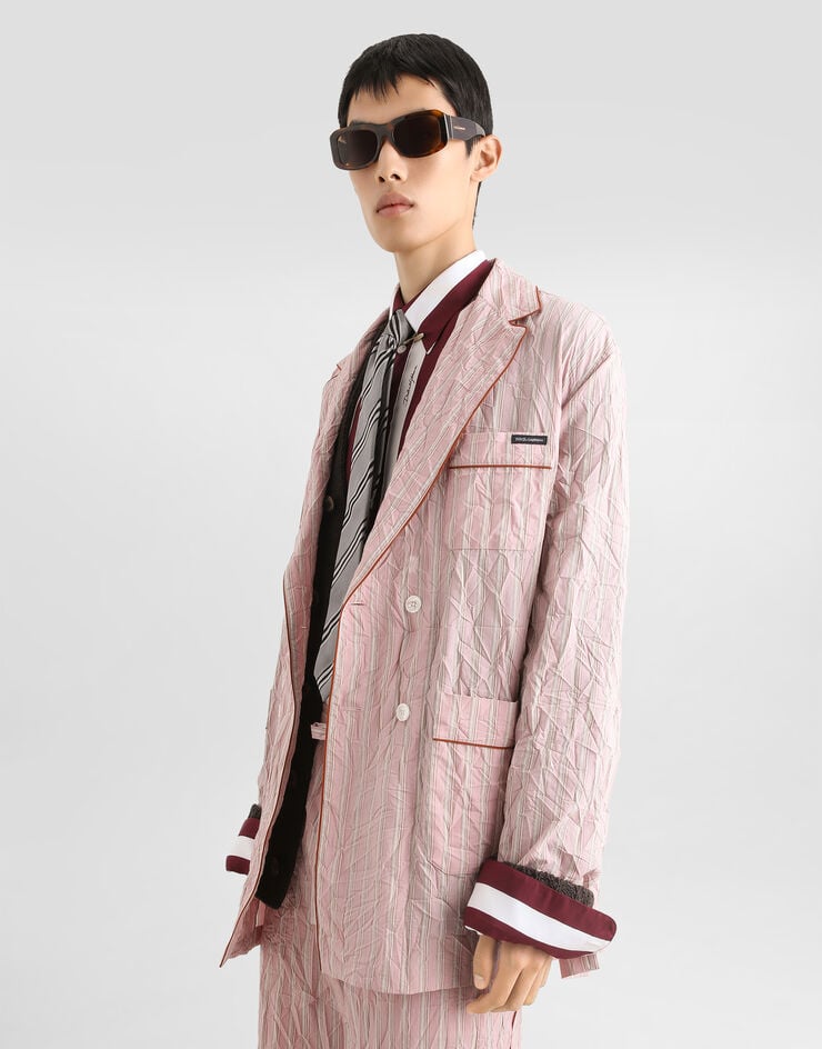 Dolce & Gabbana Crinkled striped fabric shirt-style vanity robe Multicolor G2WH1TFBMFS