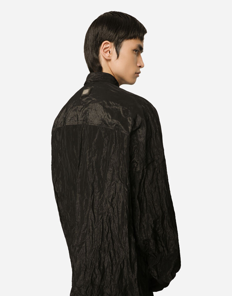 Dolce & Gabbana 오버사이즈 크러시드 래미네이팅 패브릭 셔츠 블랙 G5LG0TFUOA5