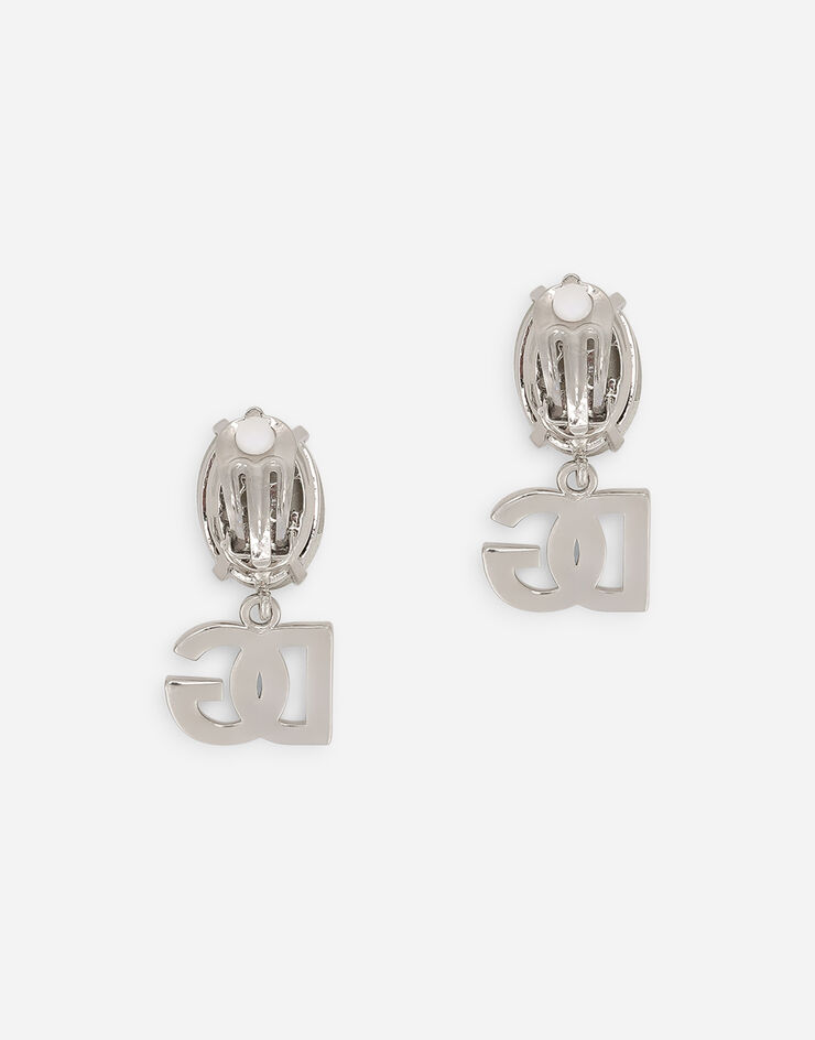 Dolce & Gabbana Drop earrings with rhinestones and DG logo Silver WEO2N2W1111