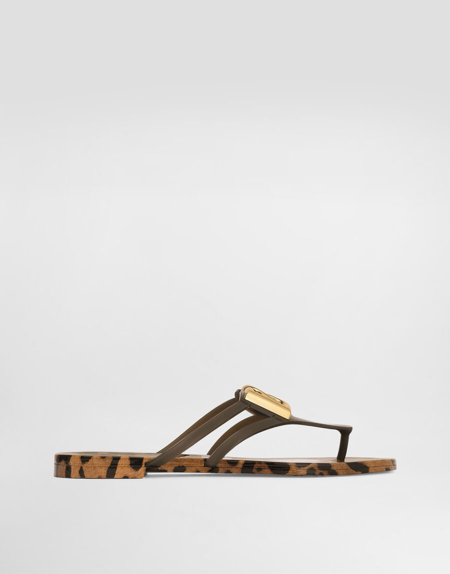 Rubber beachwear slides with logo and leo print