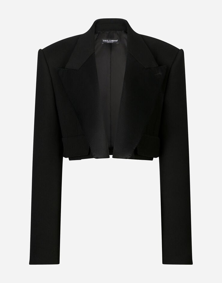 Dolce&Gabbana Chaqueta de esmoquin corta en tejido doble de lana Negro F26X5TFU227