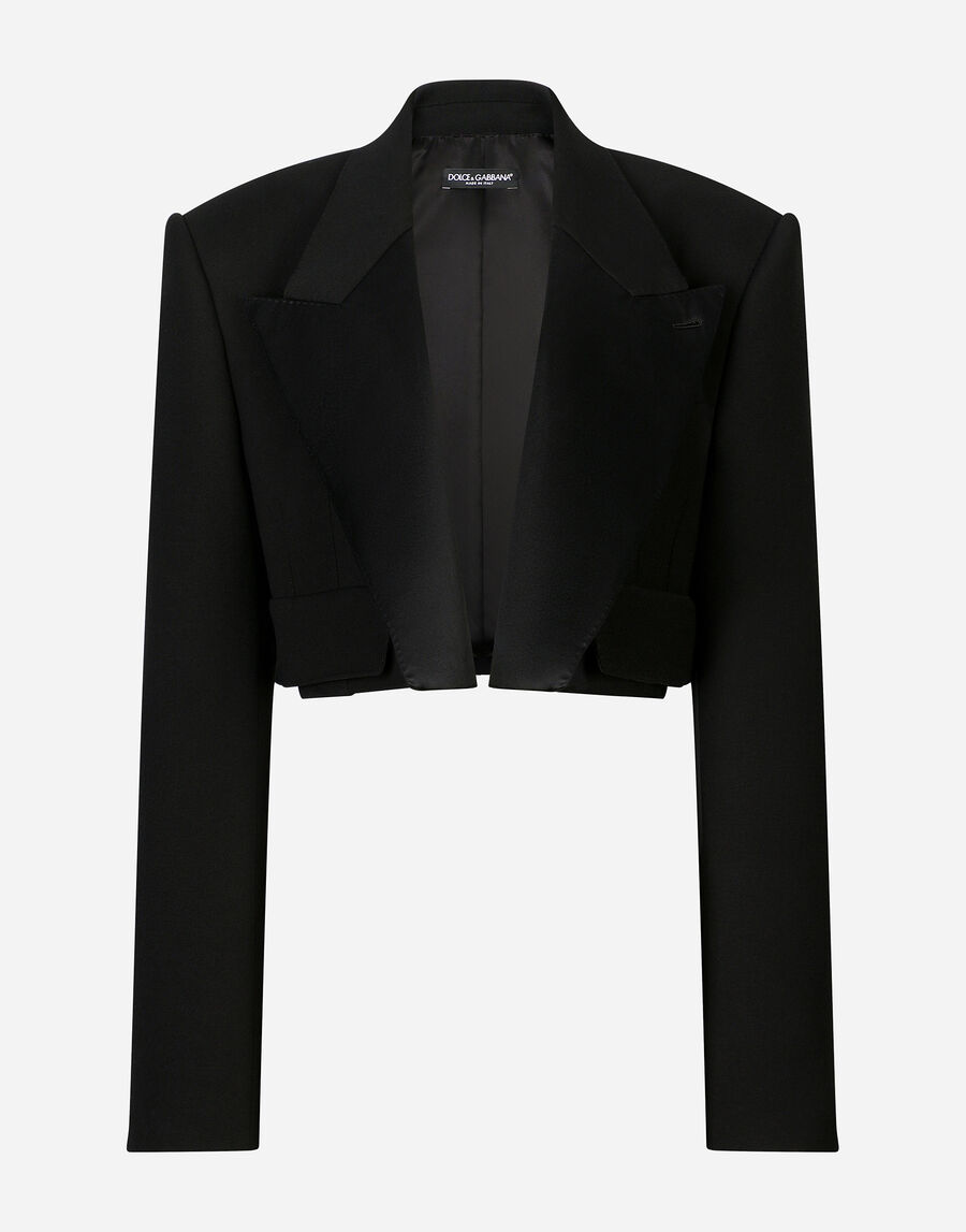 Short double wool tuxedo jacket