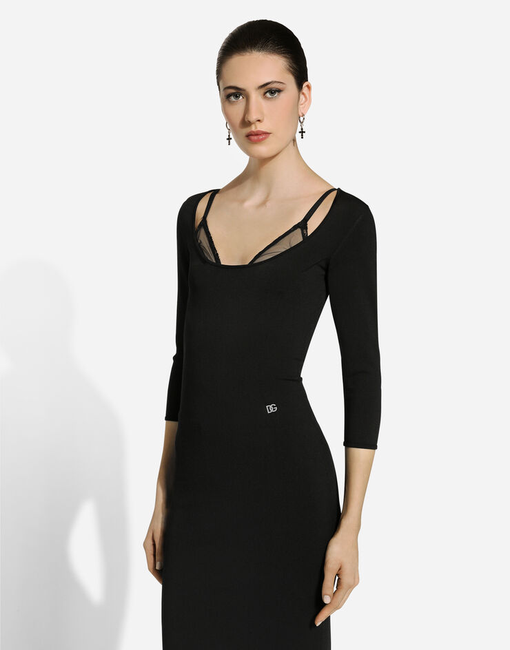 Dolce & Gabbana 粘胶针织中长连衣裙 黑 FXS20TJFMEV