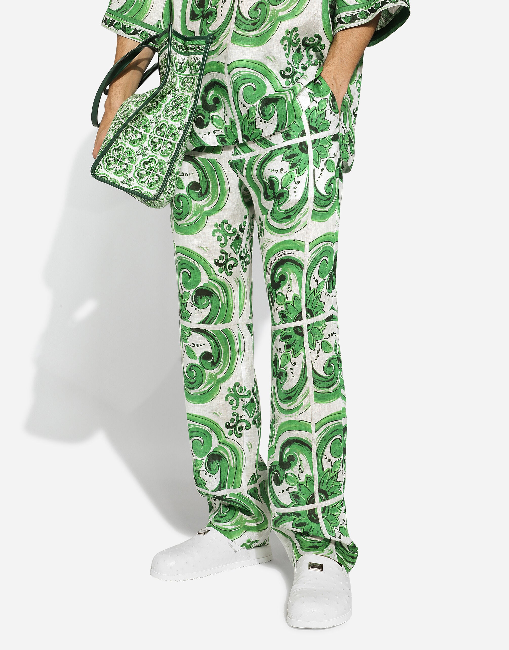 Majolica-print linen jogging pants in Print for Men