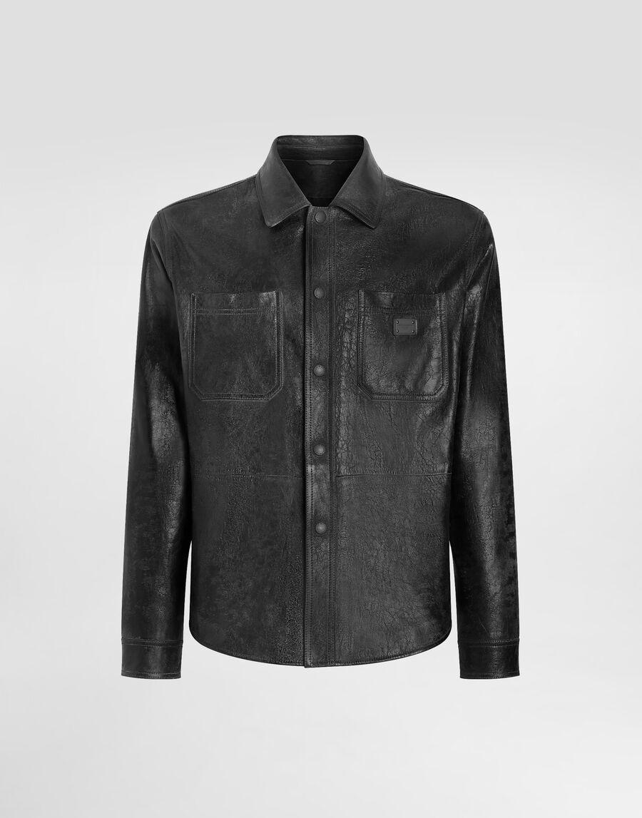 Leather shirt with logo and tag