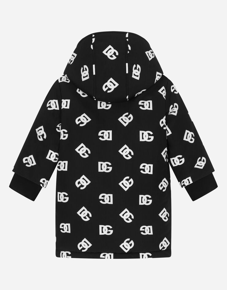 Dolce & Gabbana Long nylon down jacket with DG logo print Multicolor L5JBM7G7F9S