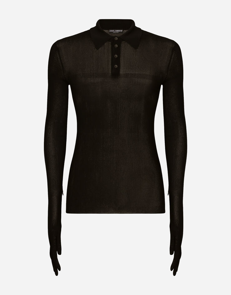 Dolce&Gabbana Ribbed viscose polo-shirt Black GXR81TJAIO9