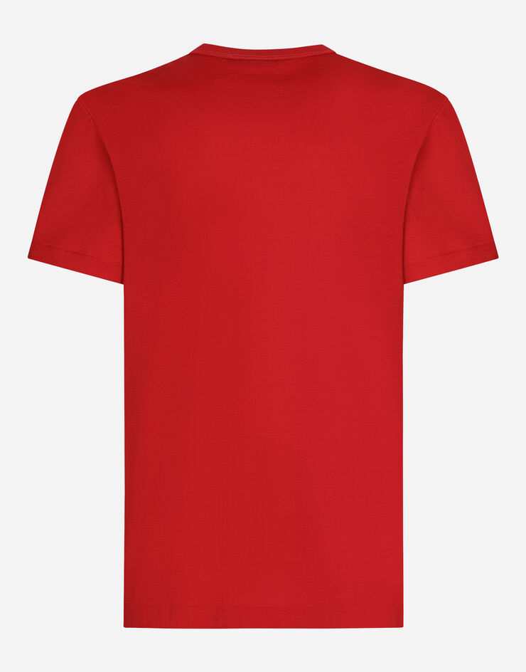 Dolce & Gabbana T-shirt cotone con placca logata Rosso G8PT1TG7F2I