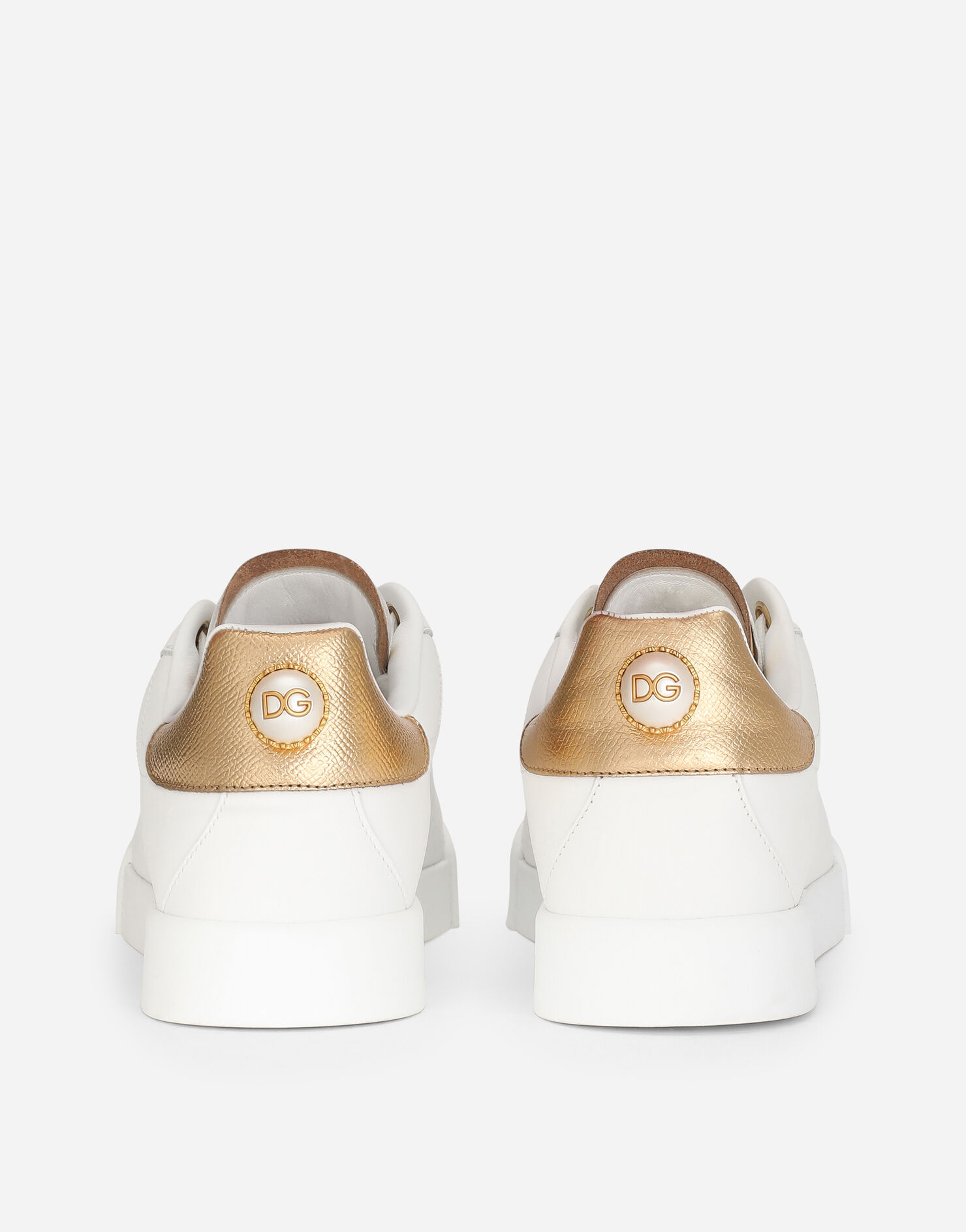 Calfskin nappa Portofino sneakers with lettering in White/Gold for