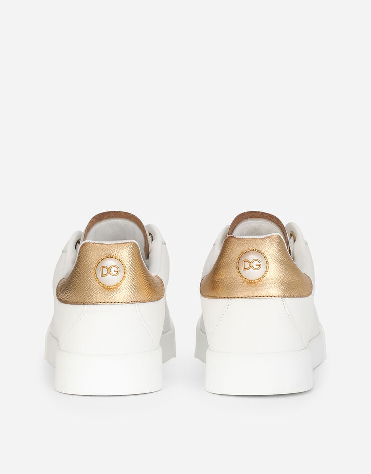 Calfskin nappa Portofino sneakers with lettering in White/Gold for