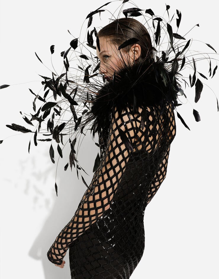 Dolce & Gabbana Long sequined mesh dress Black F6DFDTFLSIO