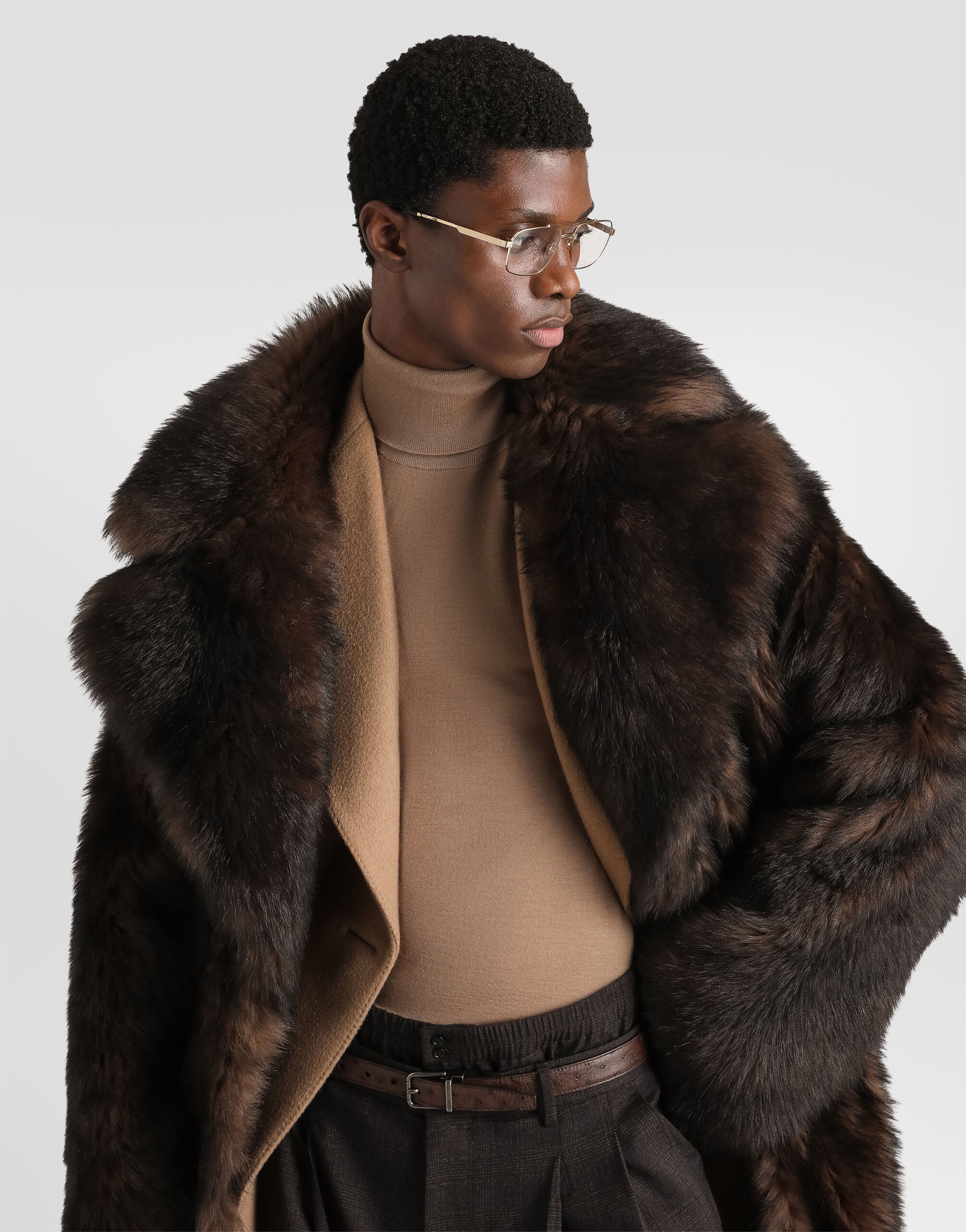 Single-breasted shearling coat in Brown for Men | Dolce&Gabbana®