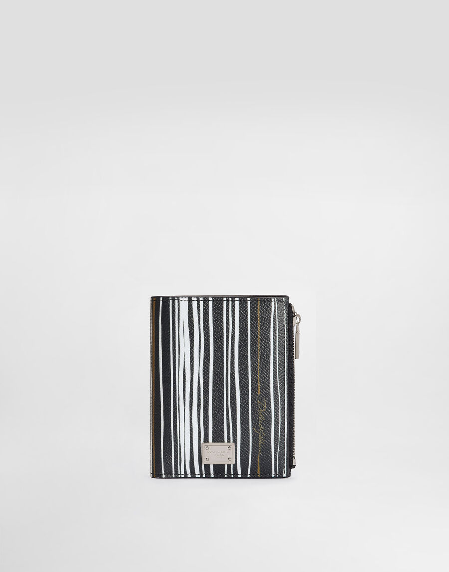 Stripe-print wallet in calfskin