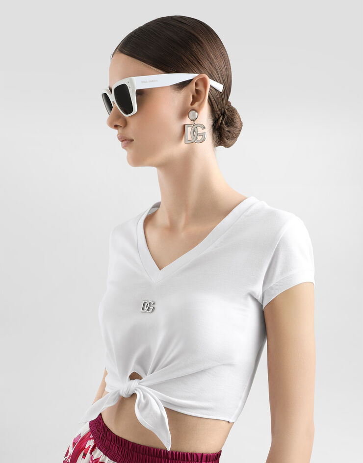 Dolce & Gabbana Jersey T-shirt with DG logo and knot detail White F8Q57ZG7EOW