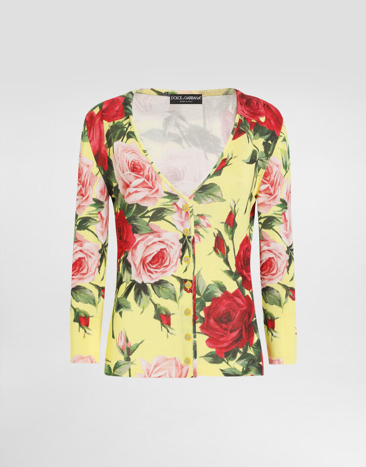 Dolce & Gabbana Cárdigan de punto de seda con estampado Bouquet Imprima FXV83TJAHLC