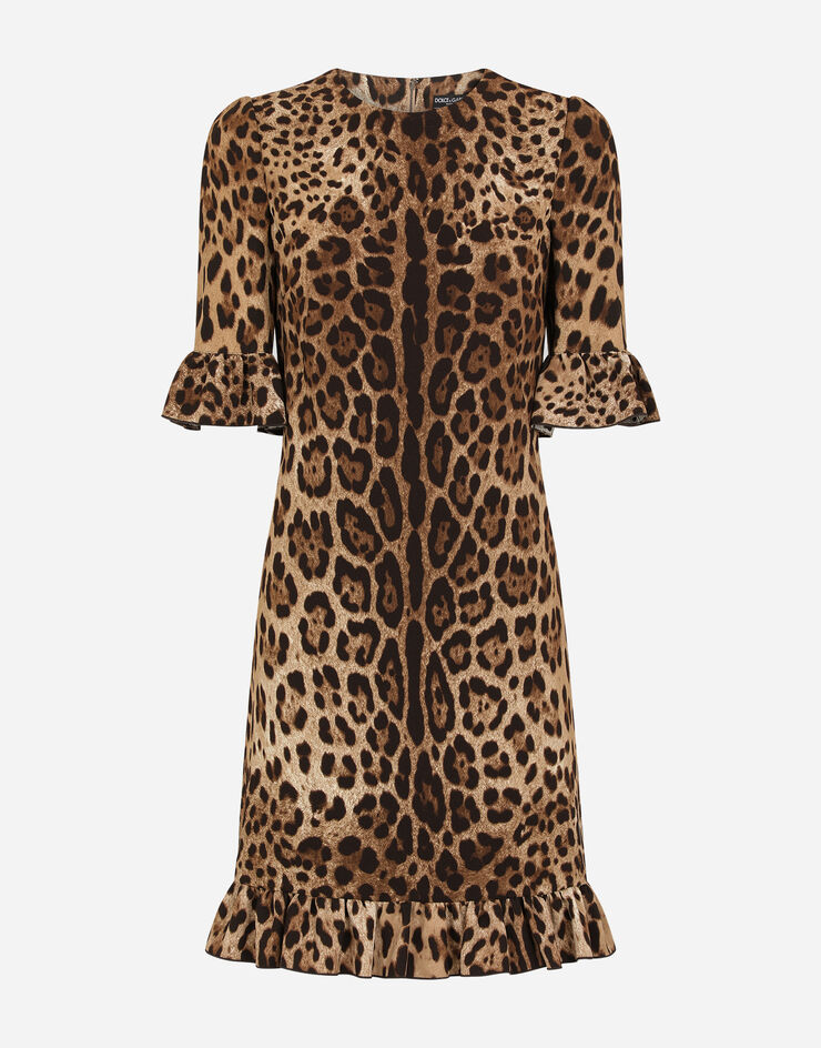 Dolce & Gabbana Vestido corto de cady estampado leopardo Multicolor F6I6XTFSRKI