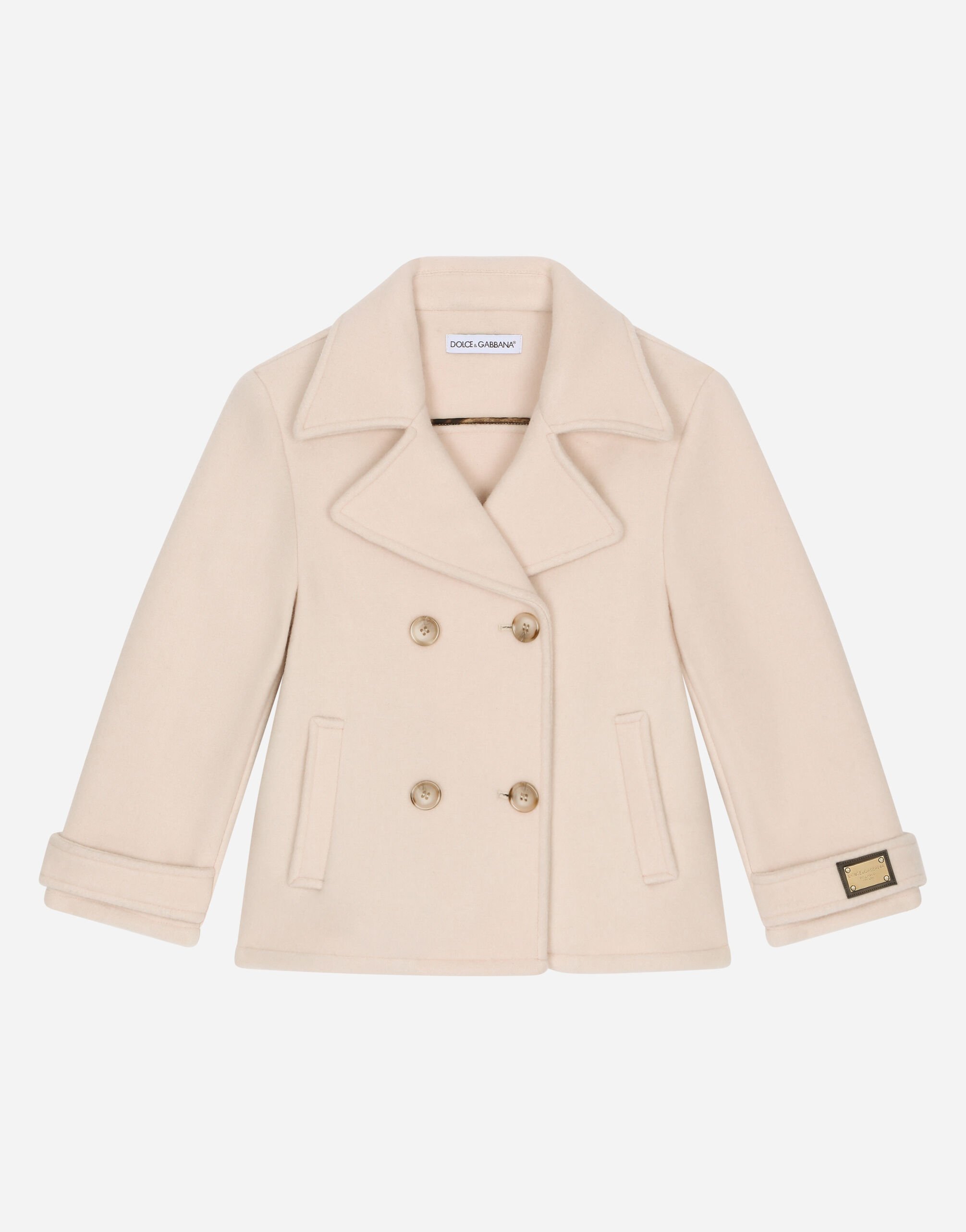 Wool baize pea coat with logo tag en Beige de Nina Dolce Gabbana