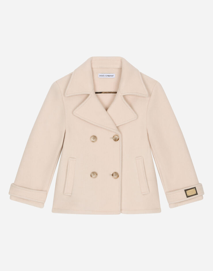 DolceGabbanaSpa Peacoat in panno di lana con placca logata Beige L54C43G7KF6