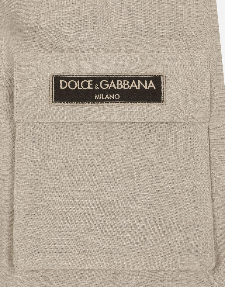 Dolce & Gabbana Pantaloni cargo in lino con etichetta logata Beige L44P42G7NWR