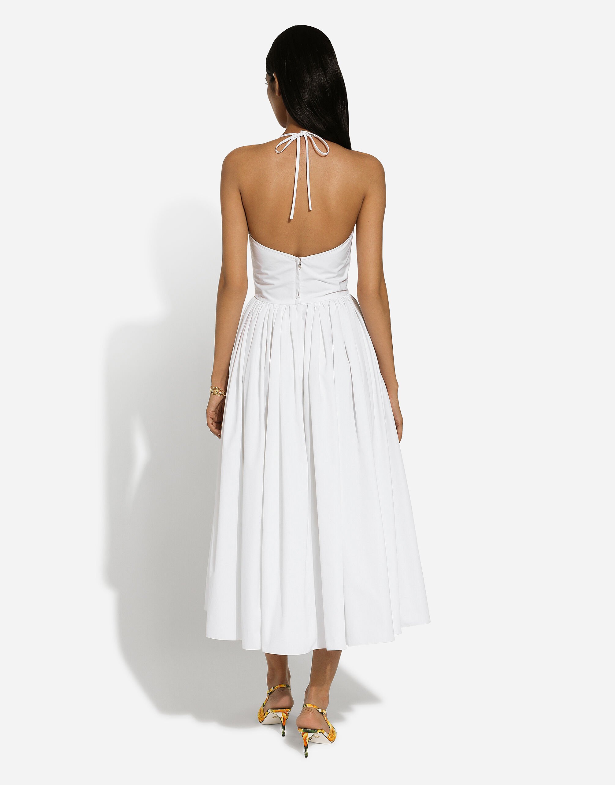 Midi cotton dress with circle skirt in White for Women Dolce Gabbana