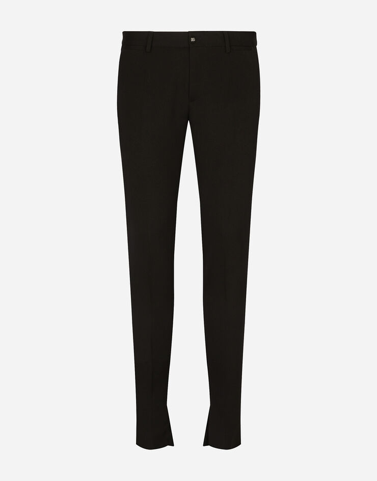 Print Bustier Trousers in Black Stretch Wool Gabardine