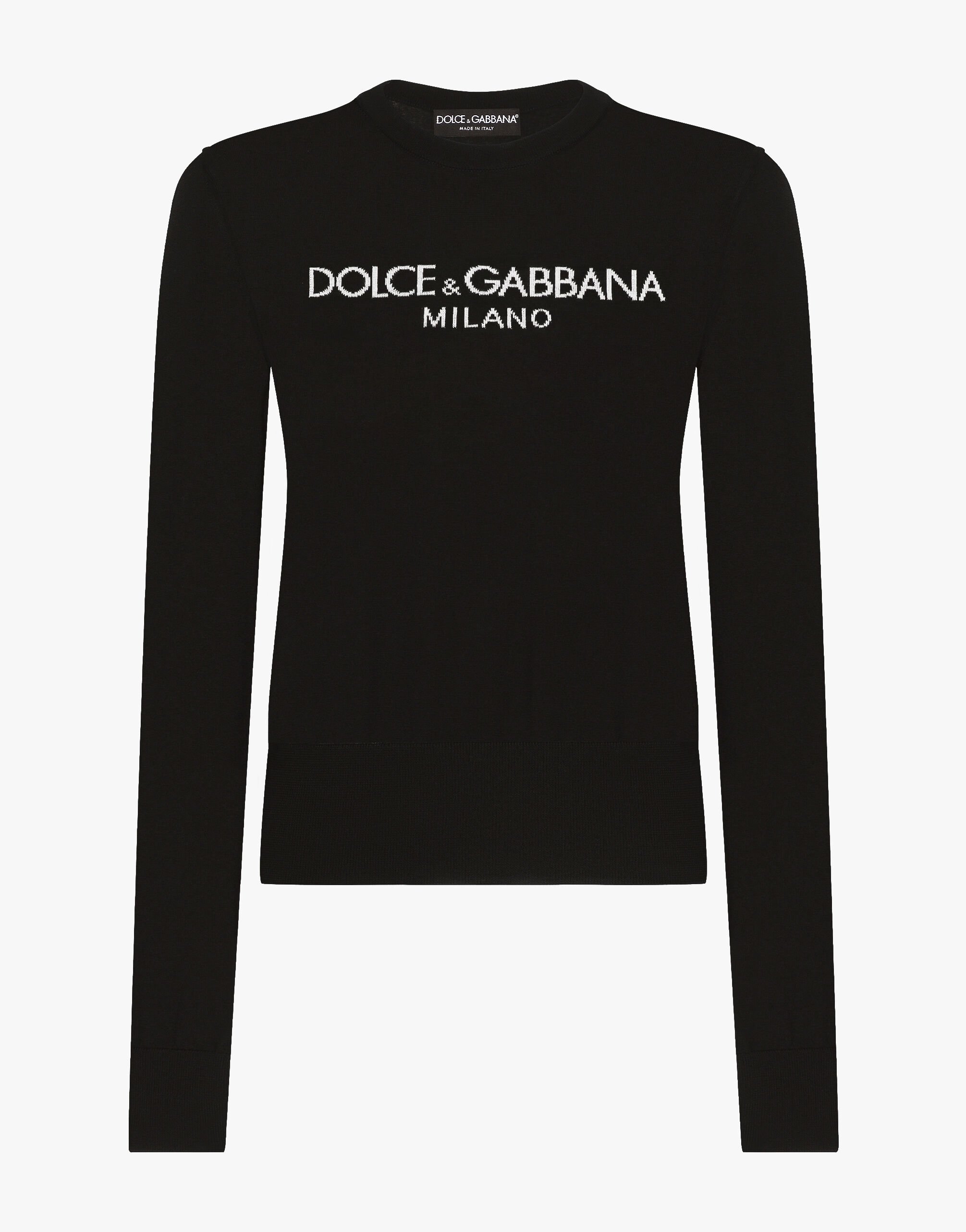 Dolce & Gabbana Wool sweater with Dolce&Gabbana logo inlay Black FXV15ZJFMBC