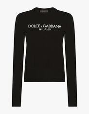 Dolce & Gabbana Wool sweater with Dolce&Gabbana logo inlay Green FXX12ZJBSHX
