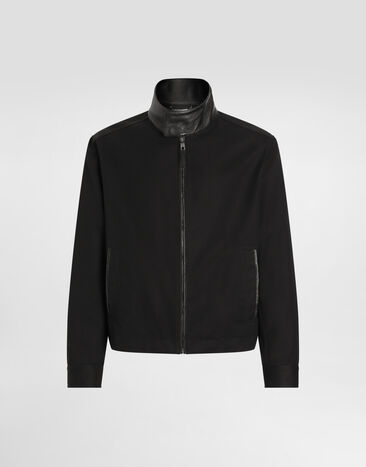 Dolce & Gabbana Leather and technical fabric jacket with a high neck and tag Black G9BOATGJ218