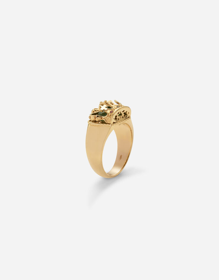 Dolce & Gabbana Anillo Crown con corona y jade verde Dorado WRLK1GWNFG1