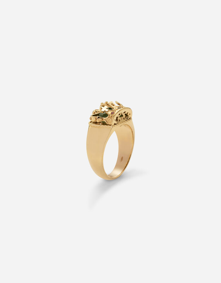 Dolce & Gabbana Crown yellow gold ring with green jade on the inside Gold WRLK1GWNFG1