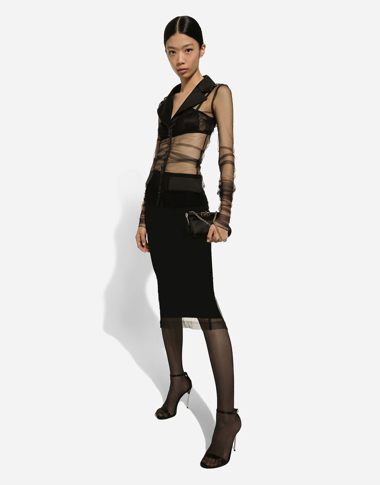Dolce & Gabbana Tulle pencil skirt with slit Black F4CT6THLMLQ