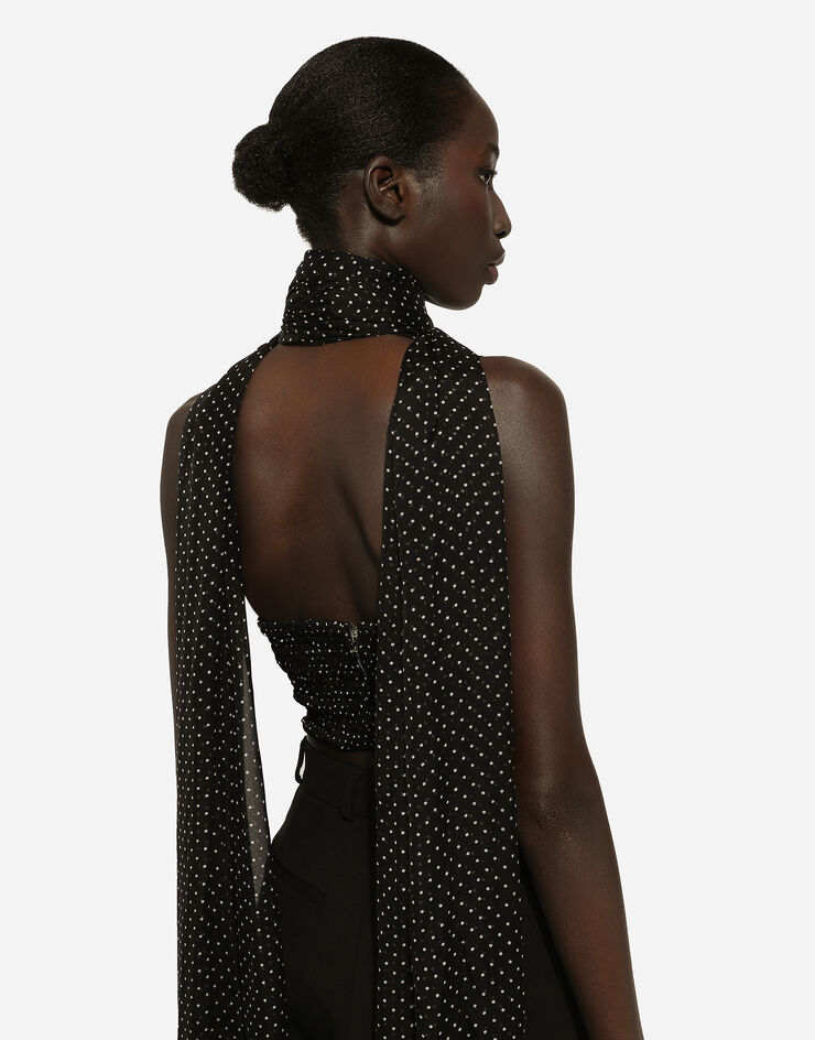 Dolce & Gabbana Chiffon top with polka-dot print and scarf detail Black F79ESTIS1S1