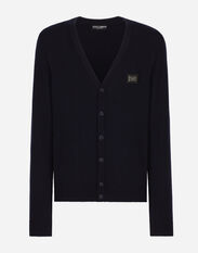 Dolce & Gabbana Cashmere and wool cardigan with branded tag Blue GXX02ZJCVT9