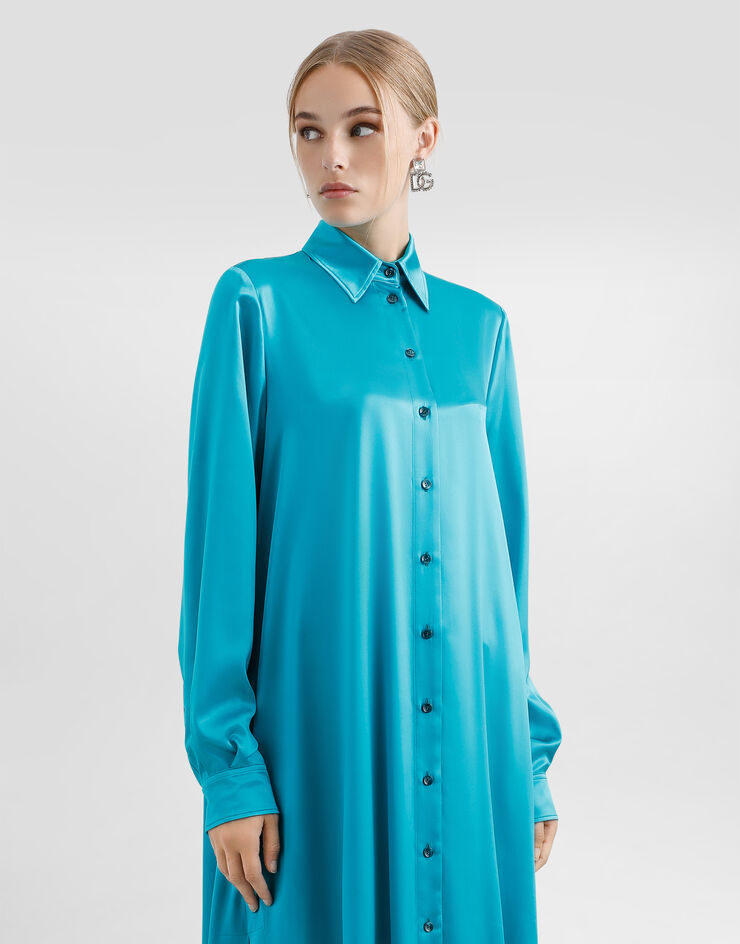 Dolce & Gabbana قفطان ساتان حريري طويل أخضر F6DJPTFU1UU