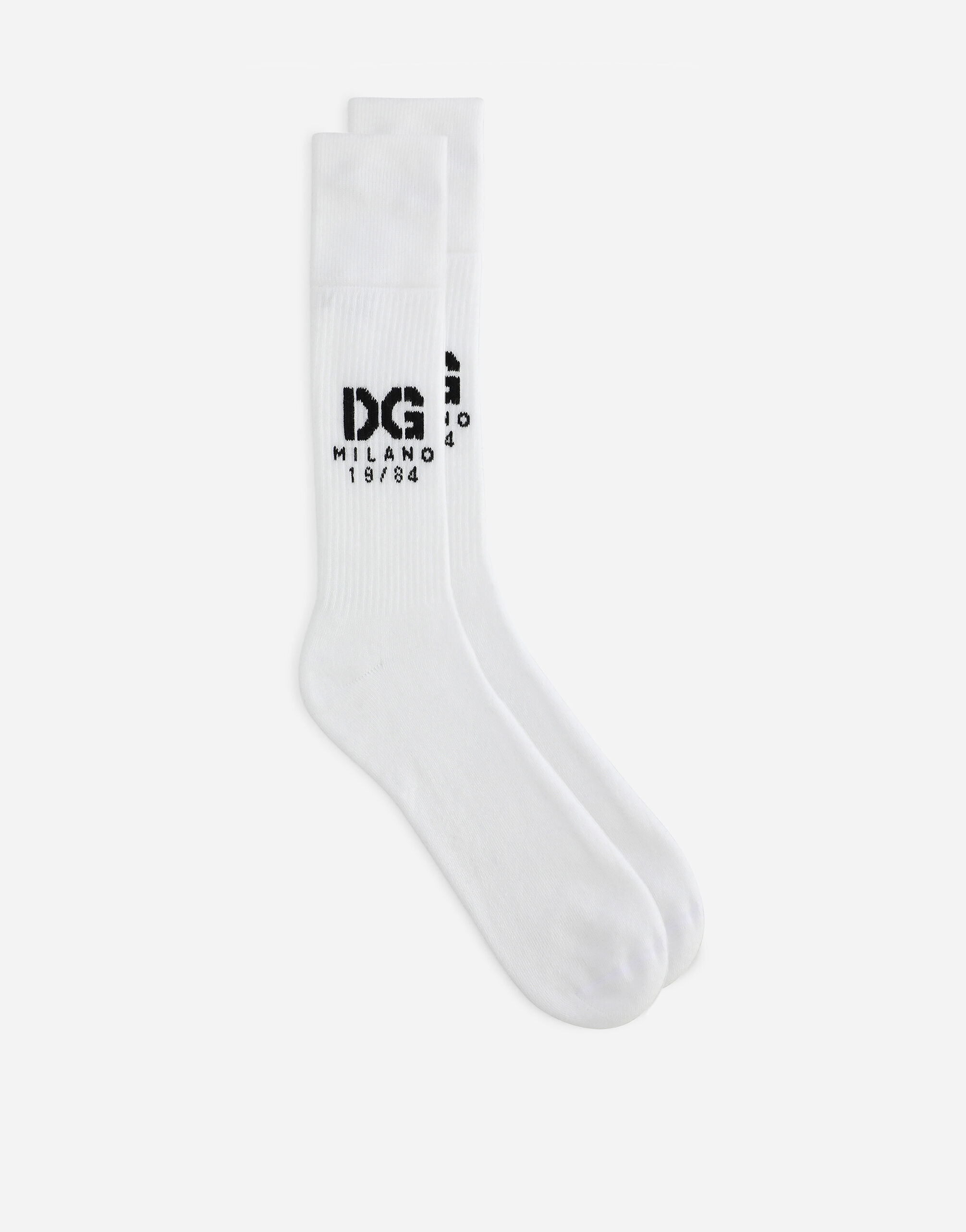 Dolce & Gabbana Stretch cotton socks with jacquard DG logo White GXG55TJACKT