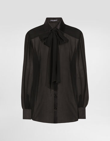 Dolce & Gabbana Silk chiffon shirt with pussy-bow Black F5S38TFU1AT